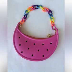Crocs small Pink Star Purse Rainbow Chain Link Strap.